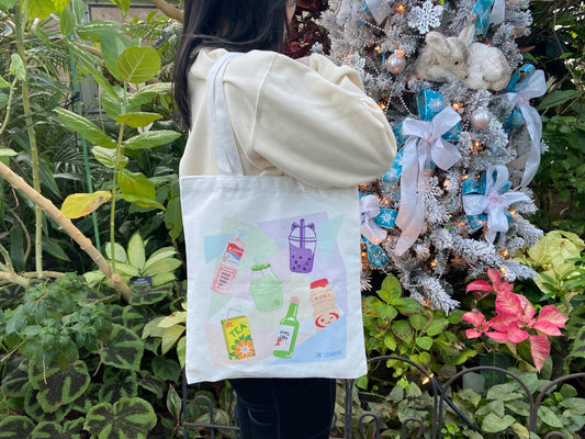 Asian Drinks Cute Reusable Canvas Tote Shopping Bag